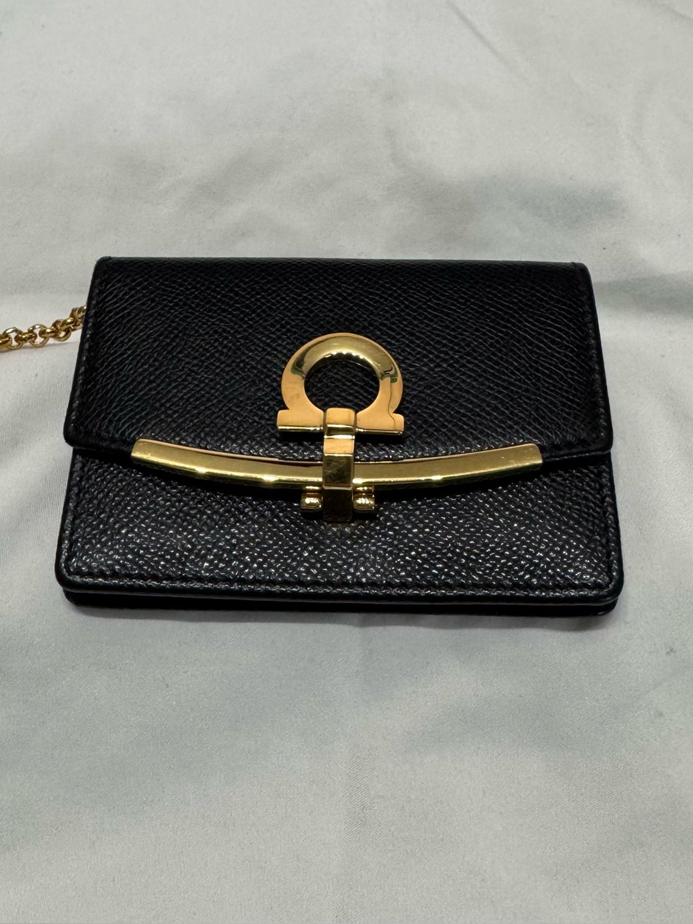 Salvatore Ferragamo Black Leather Chain Shoulder Bag with Gold Hardware